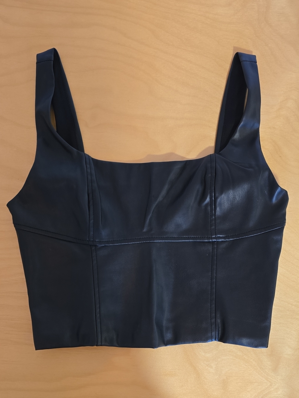 Bershka Black Faux Leather Cropped Tank